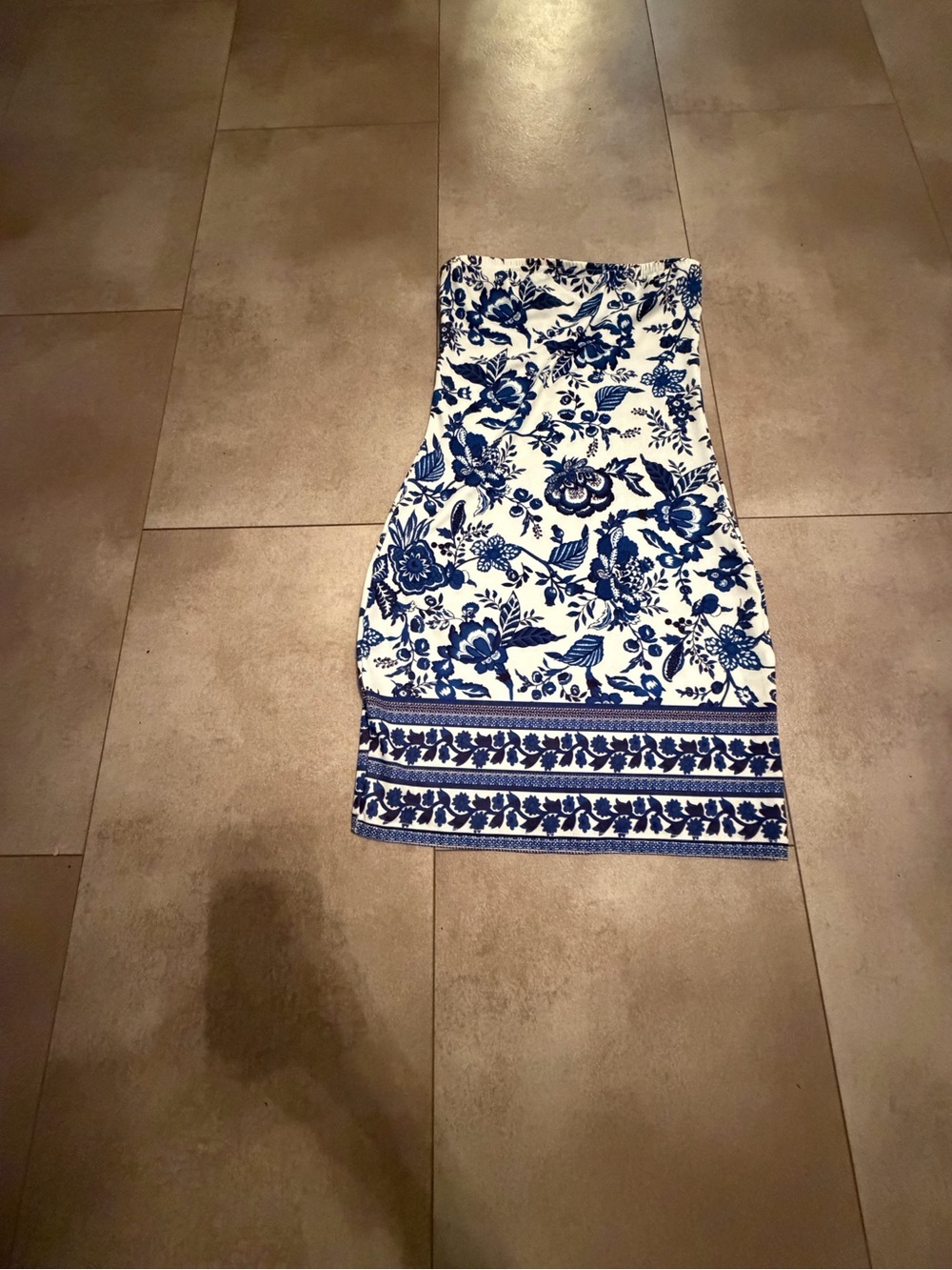 Women's Blue & White Floral Swim Cover-Up Dress